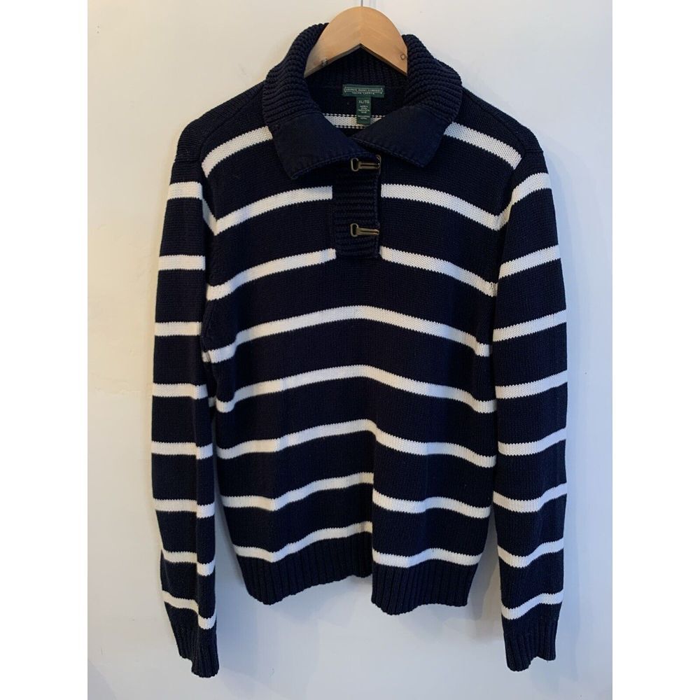 Striped Navy and White Shawl Collar Sweater - Lauren Ralph Lauren